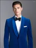 Abiti da uomo Ultimi Disegni Cappotto Mutanda Royal Blue Velluto Scialle Risvolto Formale Personalizzato Sposo Matrimonio Per Uomo Slim Fit 2 Pezzi Terno