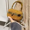 穀物豪華なデザインボックスイブニングバッグフェイクスエードレトロスクエアハンドバッグ女性クラッチと木製ポータブルパーティーの財布