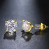 Bling diamant oorbellen geel goud vergulde glanzende ronde cz oorbellen mooi cadeau voor mannen vrouwen leuk cadeau