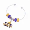 Braccialetto Personalizzato a Forma di C Polsino Filo di Perline Blu Giallo Perline Greco Sorority Barboncino Sigma Gamma RHO Braccialetti Gioielli Della Signora