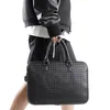 Briefcases Brand Luxury Hand woven Briefcase Highend Men Business Handbag Messenger Laptop1314in Bag Braided Singleshoulder 230323