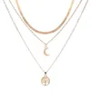 Łańcuchy 925 srebrna potrójna warstwa naszyjnik księżyc wisiorek choker imprezowy prezent urodzinowy biżuteria mody damska