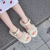 Sandals Girls 2023 Summer Princess White Pearl Platform Baby Beach Shoes Non slip Flat Casual G945 230322