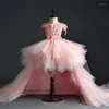 Mädchenkleider Rosa Abnehmbare Blume Für Hochzeiten Ballkleid Schulterfrei Tüll Erstkommunion Kleine Kinder Baby