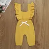 2023 Kids Casual Jumpsuits Solid Colors Square Collar Jumpsuit Lacing Ruffler Onesies Infant Toddler Baby Clothes Vetements Bebe