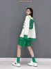 Женские брюки с двумя частями Qing Mo Женщина с длинными рукавами. Пятна темпераменты костюмы воротнички устанавливают упругие шорты талии зеленые 2023 Осень LHX1128A 230322