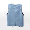 Tanks Femmes Camis Mode Col V Denim Gilets Femmes Printemps Été Courte Veste sans manches Casual Chaleco Single-Breasted Oversize Jean Gilet P230322