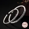 Bracciale rigido in argento sterling 999 con fiori di pruno Bracciale vintage spazzolato di fascia alta con bocca aperta Thai Simeple BangleBracelet Gioielli da donna