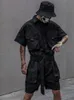 Men s Suits Blazers HOUZHOU Techwear Short Jumpsuit for Black Bodysuits Overalls Green Male Japanese Streetwear Summer Pockets Hip Hop 230322