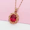 Łańcuchy moda 585 Purple złoty Inkrustowany Ruby Flower wisiorek 14K Rose Splated Class