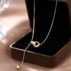 Anhänger Halsketten VSnow Koreanische Mode Asymmetrie Doppel Kreis Strass Halskette Für Frauen Gold Farbe Metall Ring Schmuck