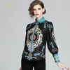 Herrbadkläder H Han Queen Europe Chiffon Blus Women Vintage Print Ladies Tops Puff Sleeve Casual Weame Wear Office Shirts 230322