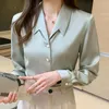 Women's Blouses Fashion White Silk Shirt Women Office Lady Long Sleeve Button Satin Oversized Casual Woman Shirts Tops 17792