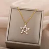 Pendentif Colliers Goth Creux Cristal Étoile Collier Pour Femmes Pentagramme Ras Du Cou Chaîne En Acier Inoxydable Bijoux Cadeau De Noël
