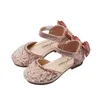 Sandals Kids Leather Shoes Girls Wedding Children Princess Sequins Bow Casual Dance Flat 230322