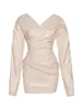 Casual Dresses Women S PU Leather Bodycon Dress Off Shoulder Long Sleeve Mini Cocktail Party Gown