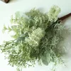 زهور زخرفة فضية ورقة chrysanthemum باقة الاصطناعية البلاستيك زهرة خضراء النباتات العشب غرفة الزفاف