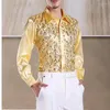 Men's Casual Shirts Shiny Gold Sequin Glitter Long Sleeve Shirt Men 2023 Fashion Nightclub Party Stage Chorus For Chemise Homme