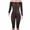 Kvinnors jumpsuits Sexig perspektiv Mesh PlaySuit 2023 Autumn Off Shoulder Slash Neck One Piece See Through Women Cloths Overalls