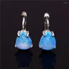 Boucles d'oreilles créoles Boho femme blanc bleu opale pierre Unique petit mignon mariée couleur argent mariage pour les femmes