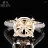 Klusterringar helon 10-11mm rund klippt riktigt 14k gult guld 0,42ct diamant bröllop engagemang semi montering inställning ring kvinnor trendiga smycken
