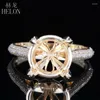 حلقات الكتلة Helon 10-11mm Round Cut Real 14k Gold Gold 0.42ct Diamond Completing Semi Mount Ling Ring Women Jewely Jewelry