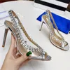 designer luxury fish mouth rhinestone high heel sandals womens Sexy genuine leather Pendant Party transparent sandal ladys fashion Strappy stiletto heels shoes