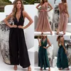 Women's Jumpsuits & Rompers Elegant Women Deep V Neck Sexy Solid Sequin Long Jumpsuit Playsuit Wide Leg Pant Chiffon