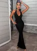 Sıradan elbiseler avrilyaan siyah halter çiçek seksi elbise kadınlar 2023 sırtsız bodycon uzun yaz zarif kulüp gece partisi vestidos