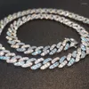 Chains Fashion Blue White Cubic Zirconia CZ Micro Pave Hip Hop Bling Prong Cuban Link Chain Necklace Iced Out Jewelry P41