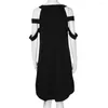 Casual Dresses Plus Size XXXXXL Summer Fashion Women Black Short Sleeve Dress O-Neck Cold Shoulder Strapless Hollow Out 888