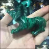 Other Arts And Crafts Natural Malachite Quartz Crystal Gemstone Wolf Reiki Healing Hand Carved Animal For Home Decoration327R Drop D Dhdwa