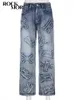 Damen Jeans Rockmore Patchwork Y2K Streetwear Baggy Straight Cargo Hose Punk High Waist Wide Leg Denim Hose 90er Jahre Vintage 230323