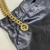 2023 Crush small tote bag black leather aged-gold hardware women's shoulder bags crossbody chain strap drawstring closure handbag totes purse