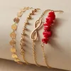 Strand Gold Plated Star Round Sequin Pendant Chain Beach Colored Stone Artificial Pearl Set Armband For Women Boho Fashion Jewelry