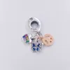 Tweekleurig regenboog hart, vlinder vrede drievoudige bengele charme 925 sterling zilveren pandora emaille momenten voor fit charmes kralen armbanden sieraden 782572c01 Andy Jewel