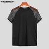 Herren T-Shirts Mode Männer T-Shirt Mesh Patchwork Streetwear Rundhals Kurzarm Casual Tee Tops Sexy Atmungsaktive Camisetas 5XL INCERUN 230323