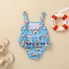 Girls Cartoon One Bone Rainbow Sling Swimsuits Ruffler Tutu Baby Swim Wear Kids Toddler Swimming Complements 0-3T