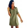 Casual Dresses Sexy Dress Women Zip Up Half Sleeve Loose 2023 Summer V Neck Solid Elegant Pink Blue Vestidos Feminino