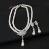 S3538 Evening Party Bride Wedding Jewelry Set For Women's Exquisite Rhinestone Faux Pearl Drop Water Pendant Beaded Necklace With Earrings