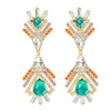 Dangle Earrings Exaggerated Classic Geometric Multi Layers Green Crystal Drop For Women Gold Color Rhinestone Pendant Earring Jewelry