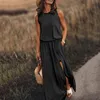 Casual jurken mouwloze lange maxi jurk vrouwen zomer sexy zijsplaraat designer stijl mode zonsondergang vrouwelijk solide los