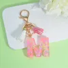 Fashion Tassel Keychains A-Z Letters Initial Resin Key Chain Women Bag Pendant Butterfly Drops Of Glue Keyring Charm Accessories