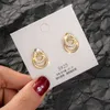 Charm 2021 Korean Simple Double Circle Gold Color Metal Rhinestone Drop Earrings For Women Fashion Small Pendientes Jewelry Gifts Z0323