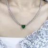 Pendanthalsband 5a Heart Cz Iced Out Bling Green Tennis Necklace For Women Girl Girlentine's Gift Fashion Jewelry Bijoux