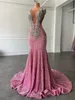 Luxe lange galajurken sexy zeemeermin sprankelend roze pailletten zwarte meisjes kristallen avondformele galafeestjurken robe de soiree vestido BC15439