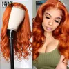 Orange Ginger Color Human Hair Bodywave Wig 13 * 4 Front Spets pannband 230323