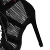 Sandalet yeni defile siyah net kumaş çapraz kayış seksi yüksek topuk sandalet kadın ayakkabı pompalar dantelli gözetleme ayak parmağı sıradan örgü 230322