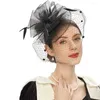 Coiffes Spot Accessoire Cheveux Rétro Couvre-chef De Mariée Voile Accessoires De Cheveux De Mariage Fleur Plaid Maille Plume Chapeau Haut De Forme En Épingle À Cheveux Fascinator