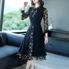 Robes décontractées Faux deux pièces Vintage fendu robe florale femmes grande taille épissé imprimé mince décontracté robe a-ligne maman élégante robes de soirée midi 230323